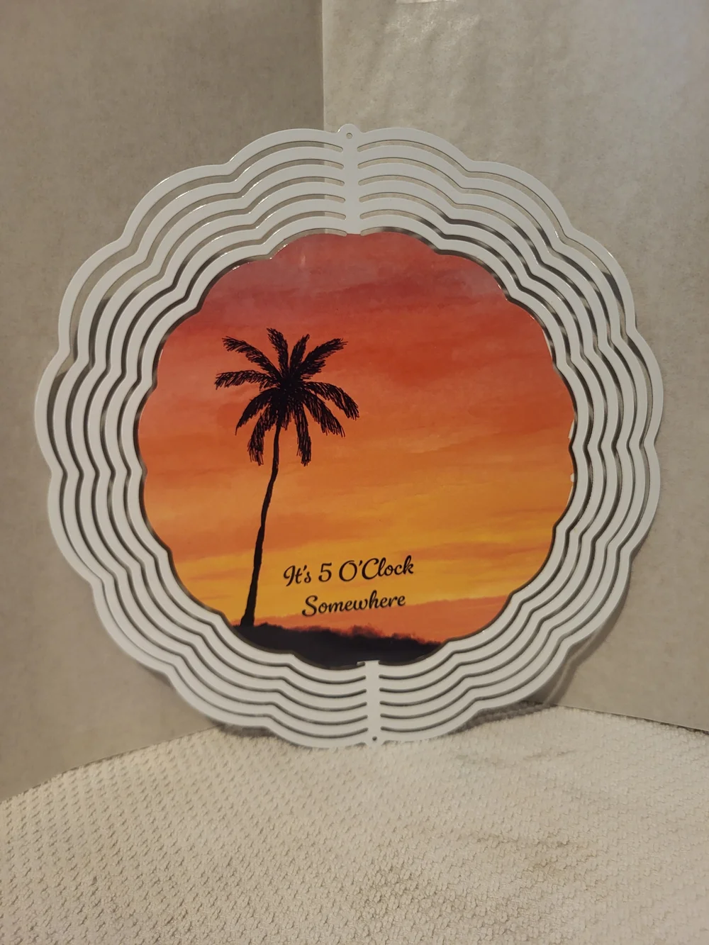Sunset Palm 'It's 5 O'Clock Somewhere' 10 Inch Wind Spinner- Orange